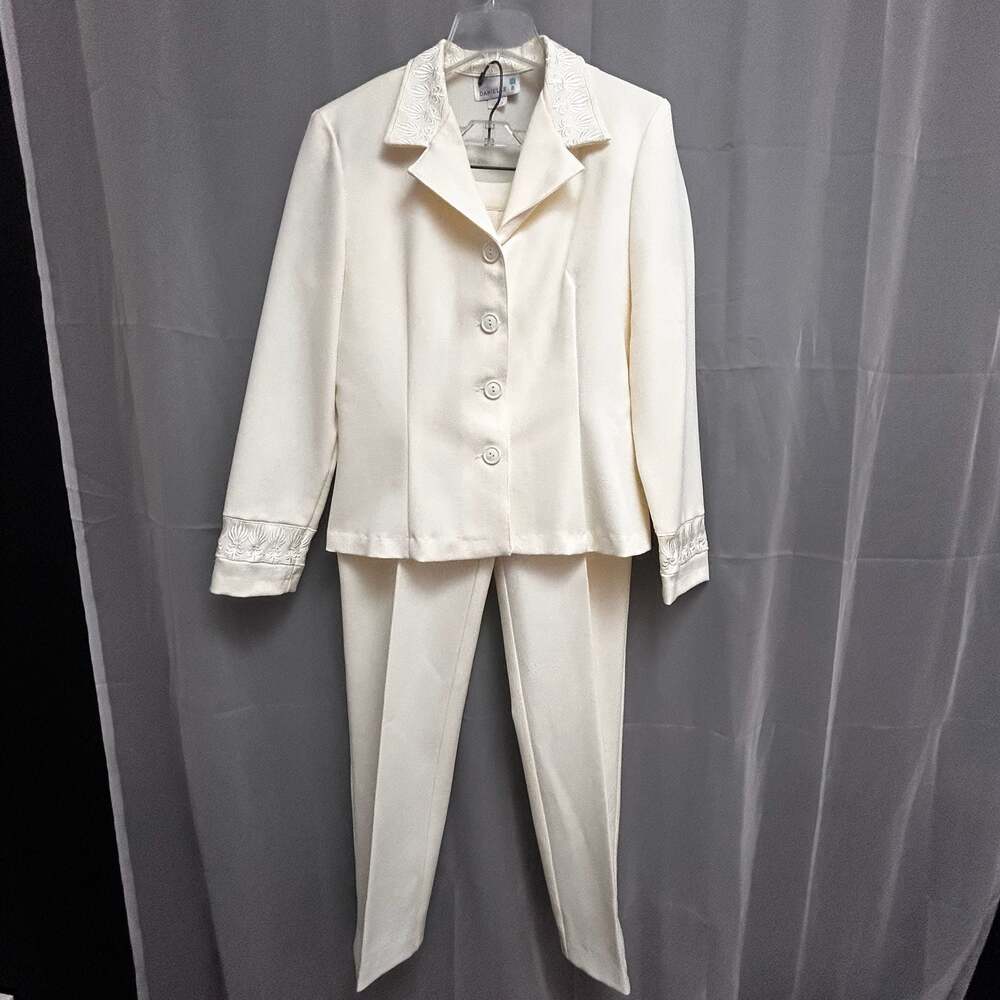 Danielle B Vintage Cream Embroidered Collar Pant Suit Set